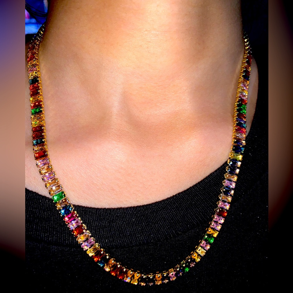 Beautiful baguettes created multi rhinestone necklace and bracelet free earring